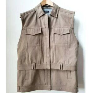 Alexander Wang Longline British Khaki Heavy Canvas Vest Jacket Wool Lining 6